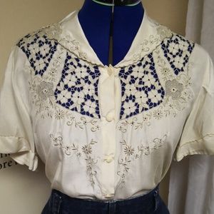 Vintage 1950s silk cut-out blouse